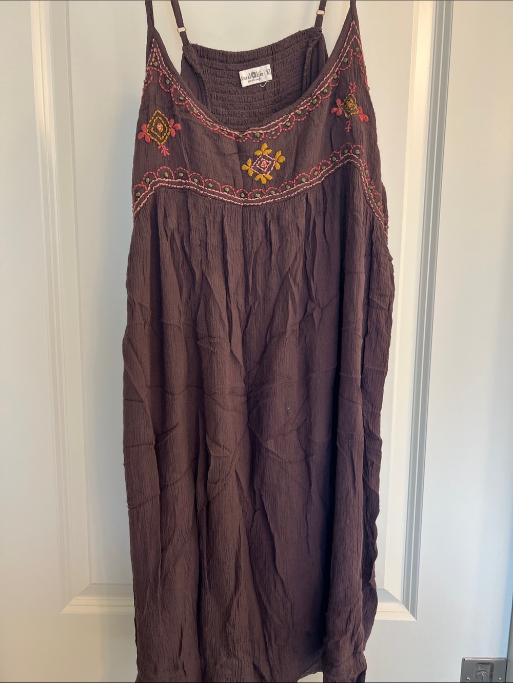 NATURAL LIFE Brown Embroidered Floral Dress